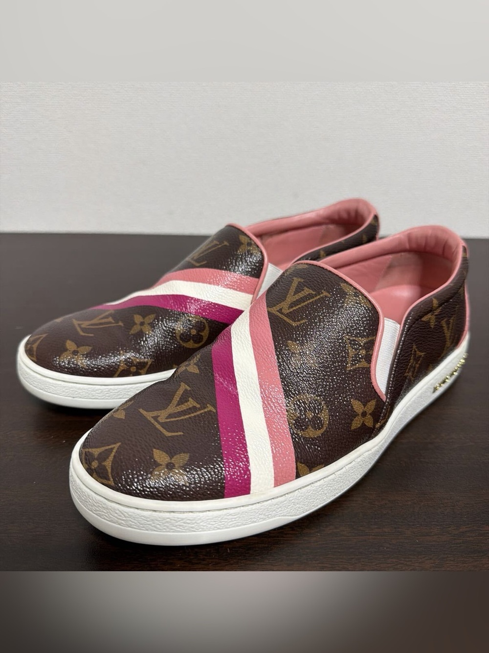 RARE Louis Vuitton Monogram Pink Leather Slip-on Sneakers size 37